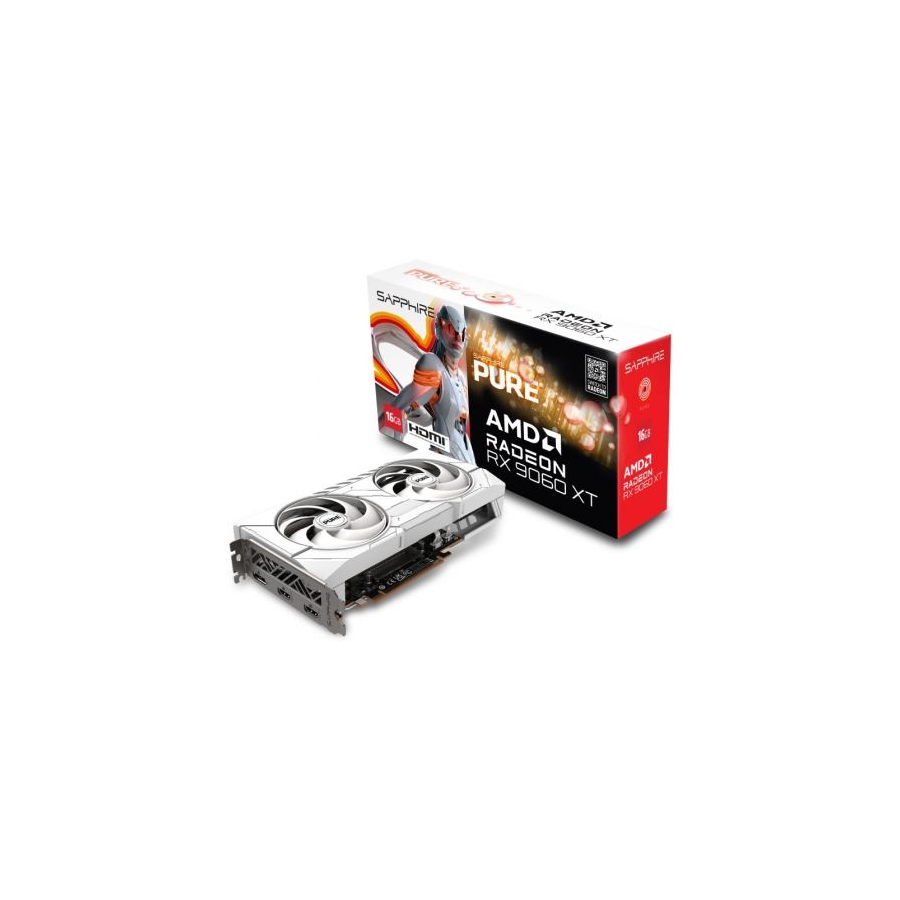 VGA SAPPHIRE PURE RX 9060 XT GAMING OC,AMD,RX9060XT,16GB,GDDR6,128BIT,2HDMI+2DP,ARGB,COLOR BLANCO (3 VENTILADORES)