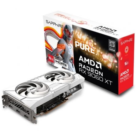 VGA SAPPHIRE PURE RX 9060 XT GAMING OC,AMD,RX9060XT,16GB,GDDR6,128BIT,2HDMI+2DP,ARGB,COLOR BLANCO (3 VENTILADORES)