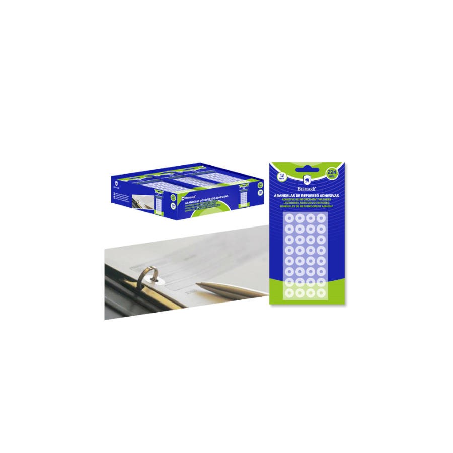 27899-BLISTER 224 UNIDADES ARANDELAS DE REFUERZO ADHESIVAS TRANSPARENTES 13mm BISMARK 327333
