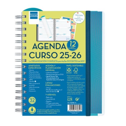 AGENDA DOCENTE 2025-2026 MAGISTRAL PERSONALIZABLE 4o 155X212 SEMANA VISTA HORIZONTAL AZUL+ FINOCAM 533380026