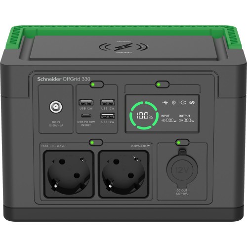 28017-SCHNEIDER OFFGRID PORTABLE POWER STATION 330, 332WH LITHIUM-ION, 2 SCHUKO, SINEWAVE