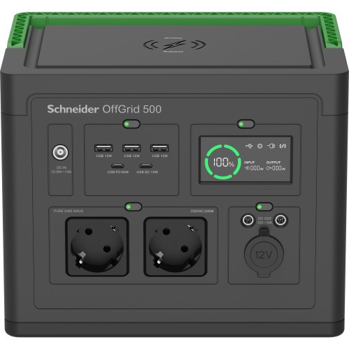 28019-SCHNEIDER OFFGRID PORTABLE POWER STATION 500, 517 WH LITHIUM-ION, 2 SCHUKO, SINEWAVE