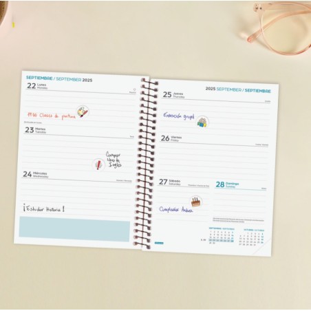 28329-AGENDA ESCOLAR 2025-2026 SECUNDARIA 8o 120X164 SEMANA VISTA HORIZONTAL NEGRO+ FINOCAM 634224026