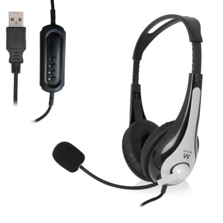 28551-Ewent EW3565 auricular y casco Auriculares Alambrico Diadema Llamadas/Musica USB tipo A Negro, Blanco