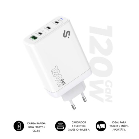 28610-SUBBLIM CARGADOR GAN 120W CHARGER USB C+C+C+A