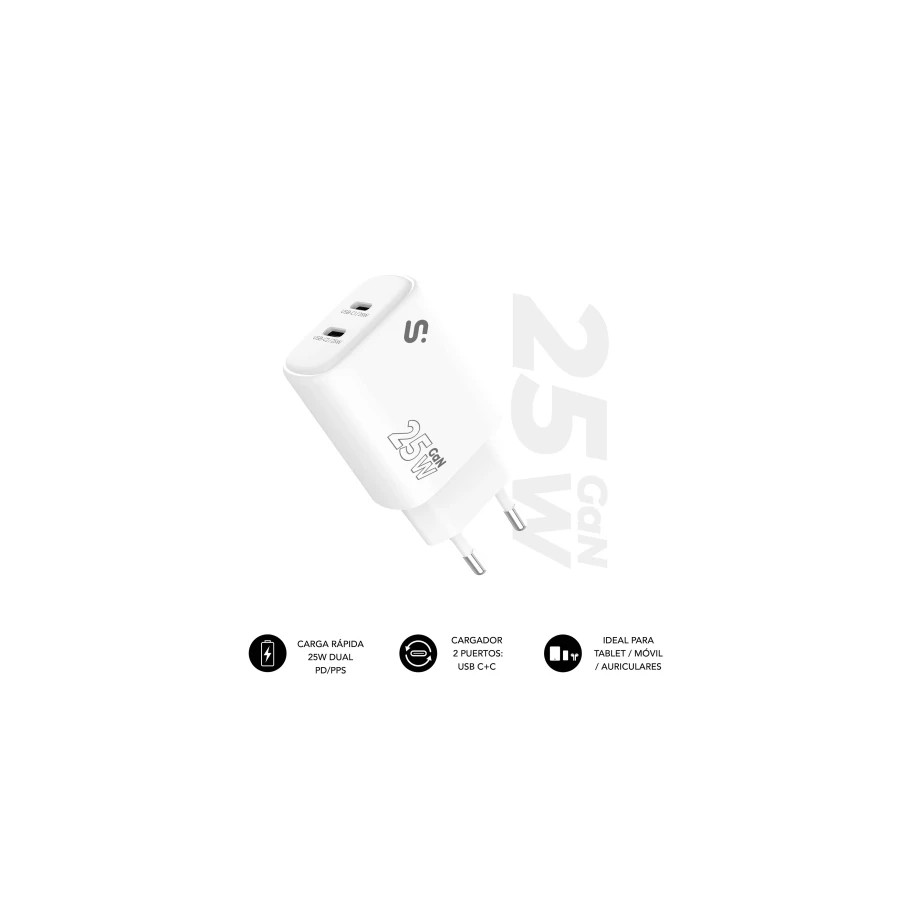 28716-SUBBLIM CARGADOR GAN 25W CHARGER USB C+C