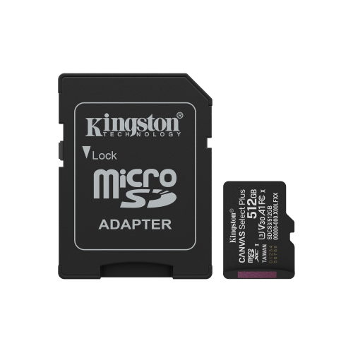 28725-Kingston Technology 512GB microSDXC Canvas Select Plus Gen3 150MB/s A1 (Incluye adaptador de SD)