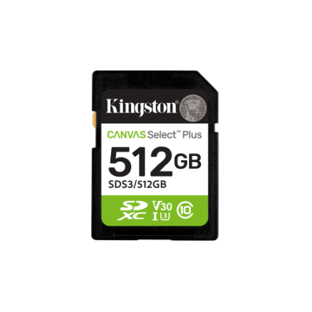 28733-Kingston Technology 512 GB SDXC Canvas Select Plus Gen3 150 MB/s C10 UHS-I U3 V30