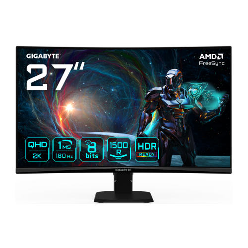 29106-GIGABYTE GS27QCA 27" Monitor Curvo para Gaming QHD - 2560 x 1440, 180Hz, 1ms, 250 cd/m2, FreeSync, HDR Ready, HDMI