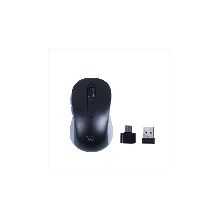 29483-Ewent Raton inalambrico USB-A de 2,4 GHz con botones silenciosos y adaptador tipo C