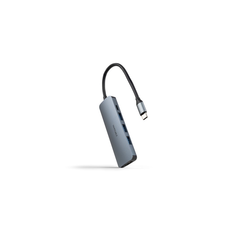 29676-NANOCABLE HUB USB-C 3xUSB-A+USB-C CARGA+HDMI, GRIS 18 CM