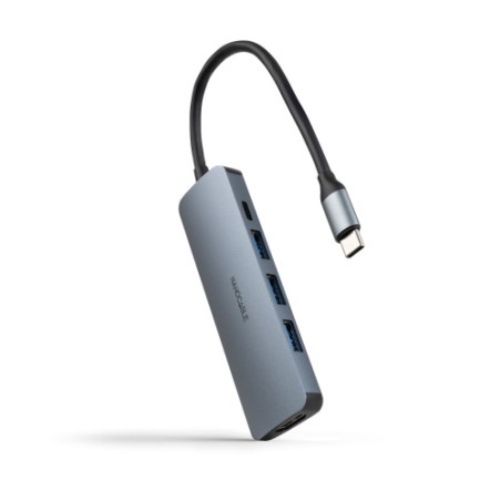29676-NANOCABLE HUB USB-C 3xUSB-A+USB-C CARGA+HDMI, GRIS 18 CM