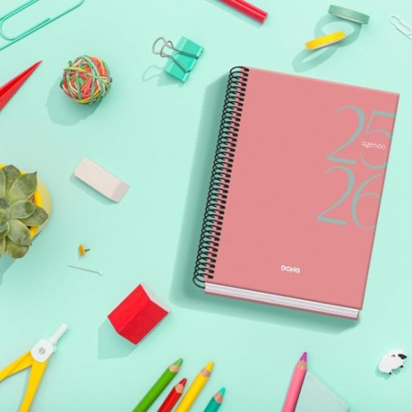 AGENDA ESCOLAR 2025-2026 TAMANO A5 TAPA CARTON FORRADO SEMANA VISTA MODELO SYSTEM BASIC ROSA DOHE 52057