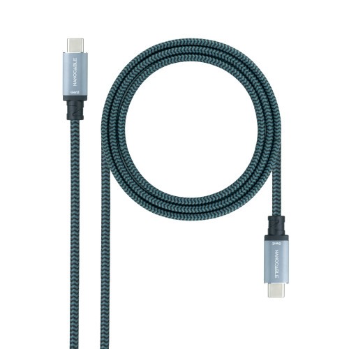 29842-Nanocable Cable USB 3.2 Gen2x2 20Gbps 5A/100W, 4K/60Hz, USB-C/M-USB-C/M, Gris/Negro, 3 m