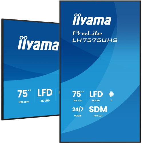 29934-MONITOR IIYAMA 75" (LH7575UHS-B2AG) 3840X2160 / 4K UHD / 24/7 / 500 CD/M / 8MS / DP / 3XHDMI / MICRO SD SLOT /  E-