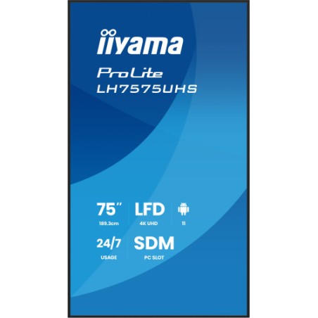 29936-MONITOR IIYAMA 75" (LH7575UHS-B2AG) 3840X2160 / 4K UHD / 24/7 / 500 CD/M / 8MS / DP / 3XHDMI / MICRO SD SLOT /  E-