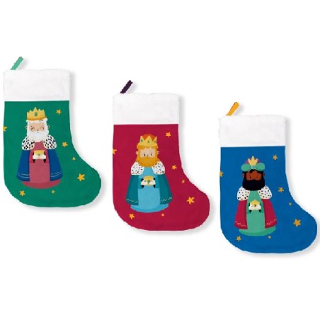 29962-PACK 3 CALCETINES DECORATIVOS REYES MAGOS (VERDE/ROJO Y AZUL) BISMARK 332889