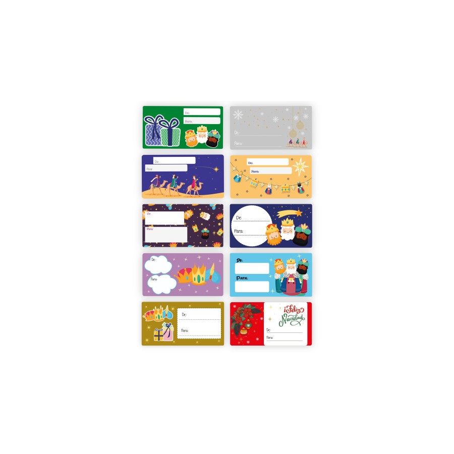 29963-CAJA 100 ETIQUETAS ADHESIVAS PARA REGALOS REYES MAGOS BISMARK 332911