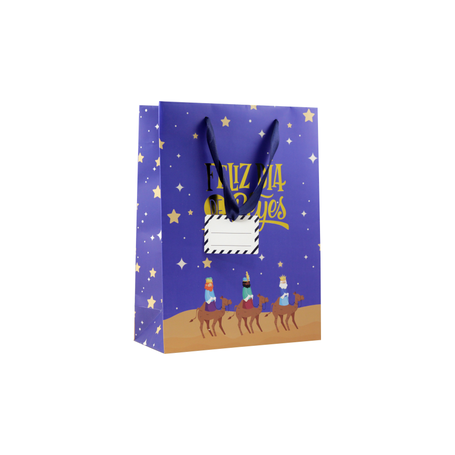 29970-BOLSA PAPEL REYES MAGOS M (27X12X37 CM) FOIL CON TARJETA COLGANTE COLORES SURTIDOS BISMARK 333600