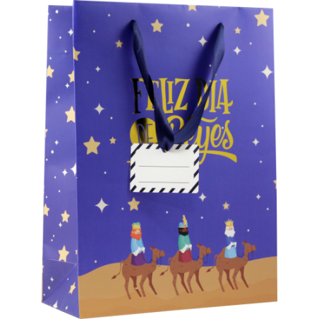 29970-BOLSA PAPEL REYES MAGOS M (27X12X37 CM) FOIL CON TARJETA COLGANTE COLORES SURTIDOS BISMARK 333600