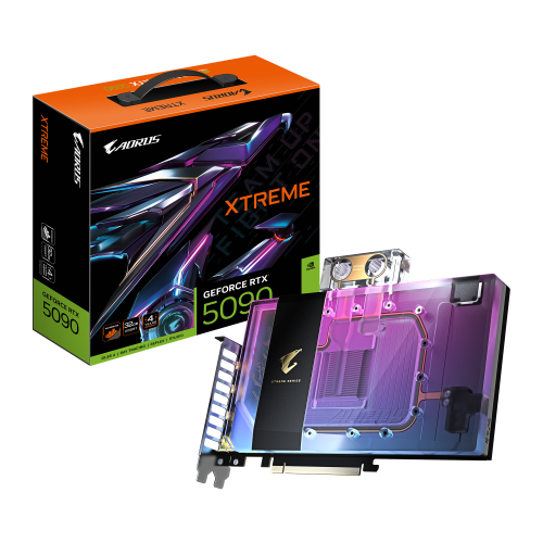 GIGABYTE AORUS GeForce RTX 5090 XTREME WATERFORCE WB 32G Tarjeta Grafica - 32 GB GDDR7, 512 bits, PCI-E 5.0, 2655 MHz Frecuencia