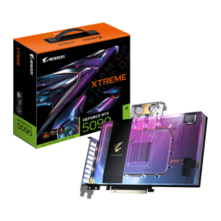 GIGABYTE AORUS GeForce RTX 5090 XTREME WATERFORCE WB 32G Tarjeta Grafica - 32 GB GDDR7, 512 bits, PCI-E 5.0, 2655 MHz Frecuencia