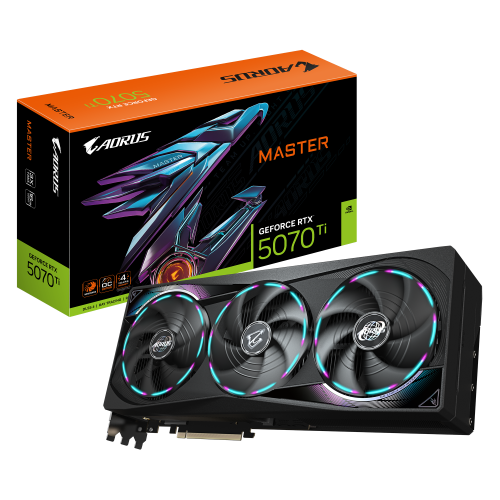 GIGABYTE AORUS GeForce RTX 5070 Ti MASTER 16G Tarjeta Grafica - 16GB GDDR7, 256 bits, PCI-E 5.0, XXXX MHz Core Clock, 3 x DP 2.1