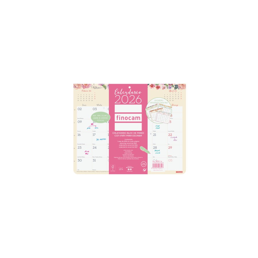 30305-CALENDARIO 2026 PARED IMAN TRENDY DESIGN ESCRIBIR 250X200MM FINOCAM 787510126