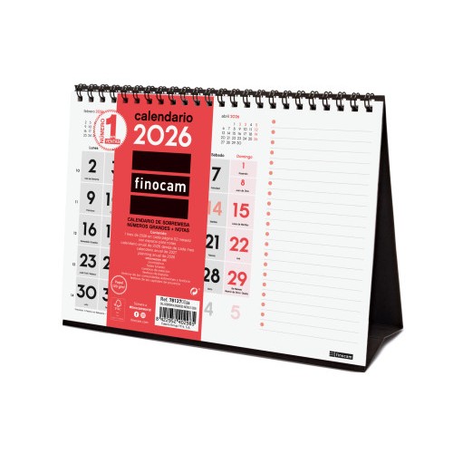 30339-CALENDARIO 2026 SOBREMESA NEUTRO NUMEROS GRANDES+NOTAS S 210X150MM FINOCAM 781370026