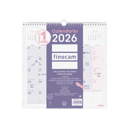 30358-CALENDARIO 2026 PARED TRENDY CHIC ESCRIBIR 300X300MM MORADO FINOCAM 787002726