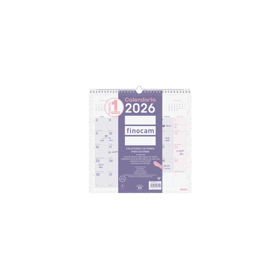 30358-CALENDARIO 2026 PARED TRENDY CHIC ESCRIBIR 300X300MM MORADO FINOCAM 787002726