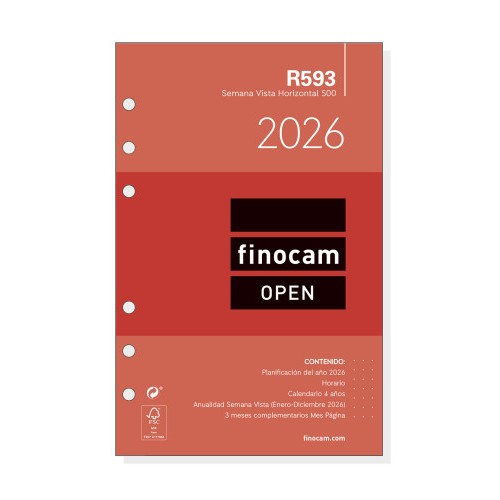 30366-RECAMBIO ANUAL 2026 R593 OPEN500 117X181MM SEMANA VISTA HORIZONTAL FINOCAM 711580026