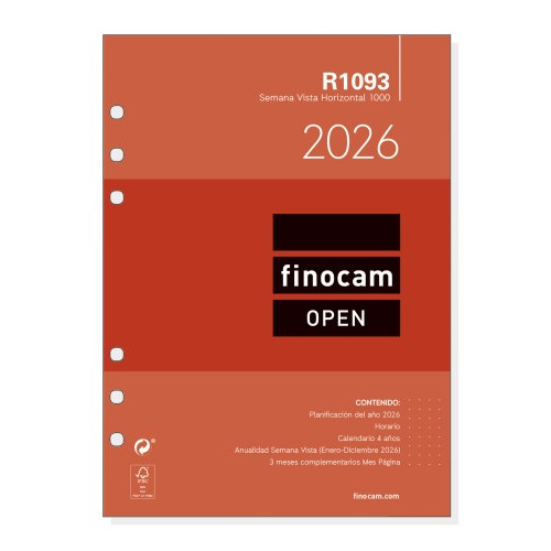 30368-RECAMBIO ANUAL 2026 R1093 OPEN1000 155X215MM SEMANA VISTA HORIZONTAL FINOCAM 711590026