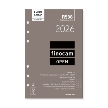 30370-RECAMBIO ANUAL 2026 R598 OPEN500 117X181MM DIA PAGINA FINOCAM 711670026