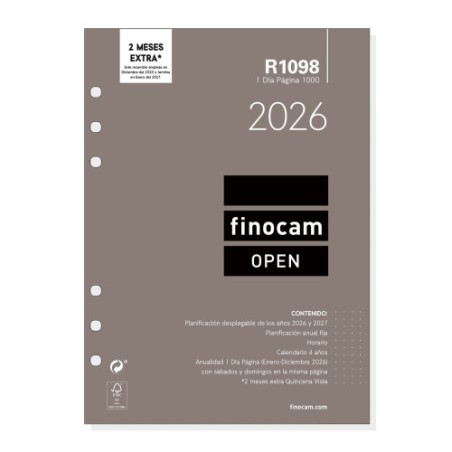 30372-RECAMBIO ANUAL 2026 R1098 OPEN1000 155X215MM DIA PAGINA FINOCAM 711680026