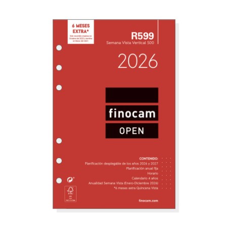 30374-RECAMBIO ANUAL 2026 R599 OPEN500 117X181MM SEMANA VISTA VERTICAL FINOCAM 711500026