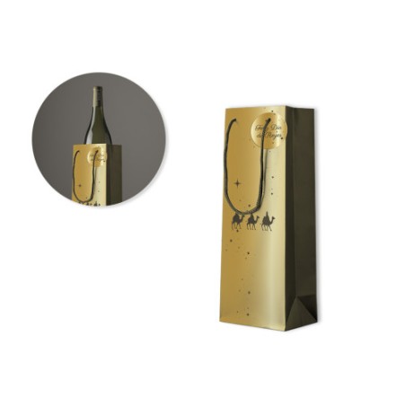 30611-BOLSA BOTELLA DORADA REYES MAGOS (12X33,7X10 CM) BISMARK 333674