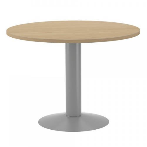 3074-MESA DE REUNIONES REDONDA 100CM DE DIAMETRO. ALTURA 72CM. COLOR: PATA METALICA GRIS / TABLERO ROBLE ROCADA 3005AT08