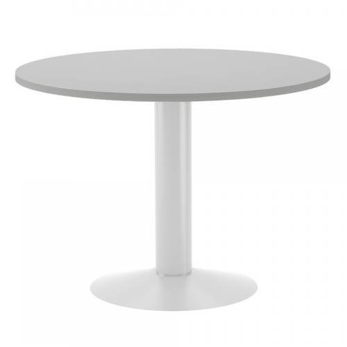 3076-MESA DE REUNIONES REDONDA 100CM DE DIAMETRO. ALTURA 72CM. COLOR: PATA METALICA BLANCA / TABLERO GRIS ROCADA 3005ATW