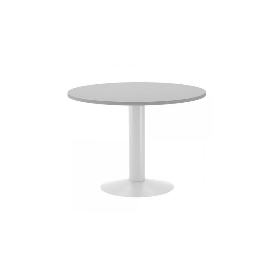 3076-MESA DE REUNIONES REDONDA 100CM DE DIAMETRO. ALTURA 72CM. COLOR: PATA METALICA BLANCA / TABLERO GRIS ROCADA 3005ATW