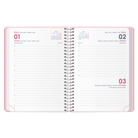 30764-AGENDA 2026 GLOSS ESPIRAL DIA PAGINA 12,5 X 18 CM. ROSA DOHE 12571 - 26