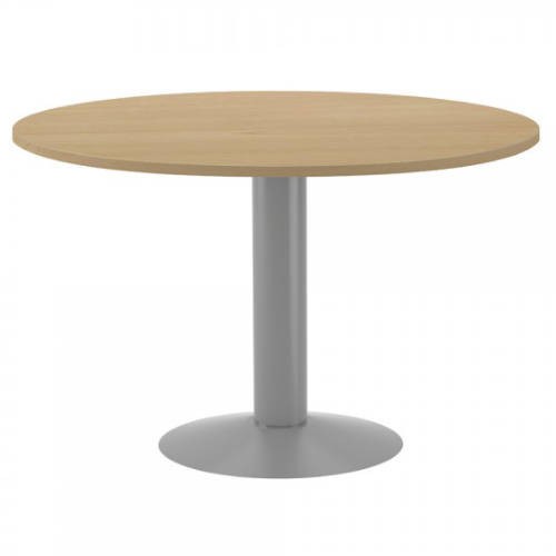 3086-MESA DE REUNIONES REDONDA 120CM DE DIAMETRO. ALTURA 72CM. COLOR: PATA METALICA GRIS / TABLERO ROBLE ROCADA 3006AT08