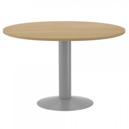 3086-MESA DE REUNIONES REDONDA 120CM DE DIAMETRO. ALTURA 72CM. COLOR: PATA METALICA GRIS / TABLERO ROBLE ROCADA 3006AT08