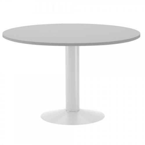 3088-MESA DE REUNIONES REDONDA 120CM DE DIAMETRO. ALTURA 72CM. COLOR: PATA METALICA BLANCA / TABLERO GRIS ROCADA 3006ATW