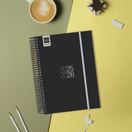 30893-AGENDA ESCOLAR 2025-2026 ESPIR E10-155X212 1DIA PAGINA NEGRO+ FINOCAM 633126026