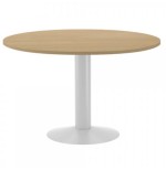 3090-MESA DE REUNIONES REDONDA 120CM DE DIAMETRO. ALTURA 72CM. COLOR: PATA METALICA BLANCA / TABLERO ROBLE ROCADA 3006AT