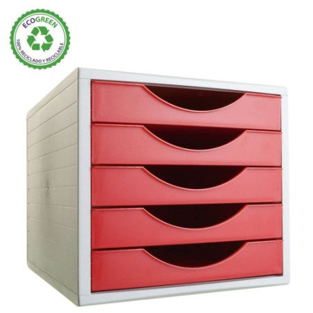 31472-MODULO ECOGREEN 5 CAJONES 100% RECICLADO Y RECICLABLE DIN A4 FOLIO Y SUBCARPETA MEDIDAS: 340X270X260 MM CARCASA GR