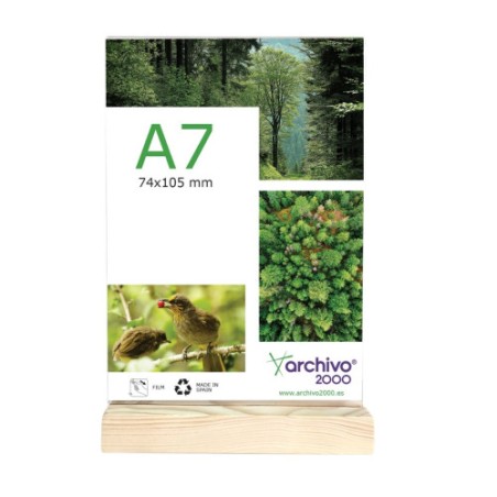 31682-EXPOSITOR SOBREMESA DOBLE CARA A7 VERTICAL CON BASE DE MADERA 30x75x125MM A7 ARCHIVO 2000 15907M1 CS TP