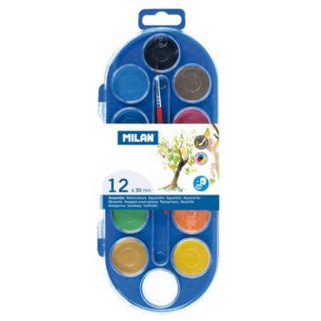 3170-ESTUCHE ACUARELAS 12 PASTILLAS 30 MM Y PINCEL MILAN 80011