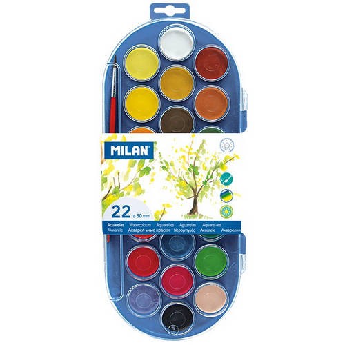3171-ESTUCHE ACUARELAS 22 PASTILLAS 30 MM Y PINCEL MILAN 80022
